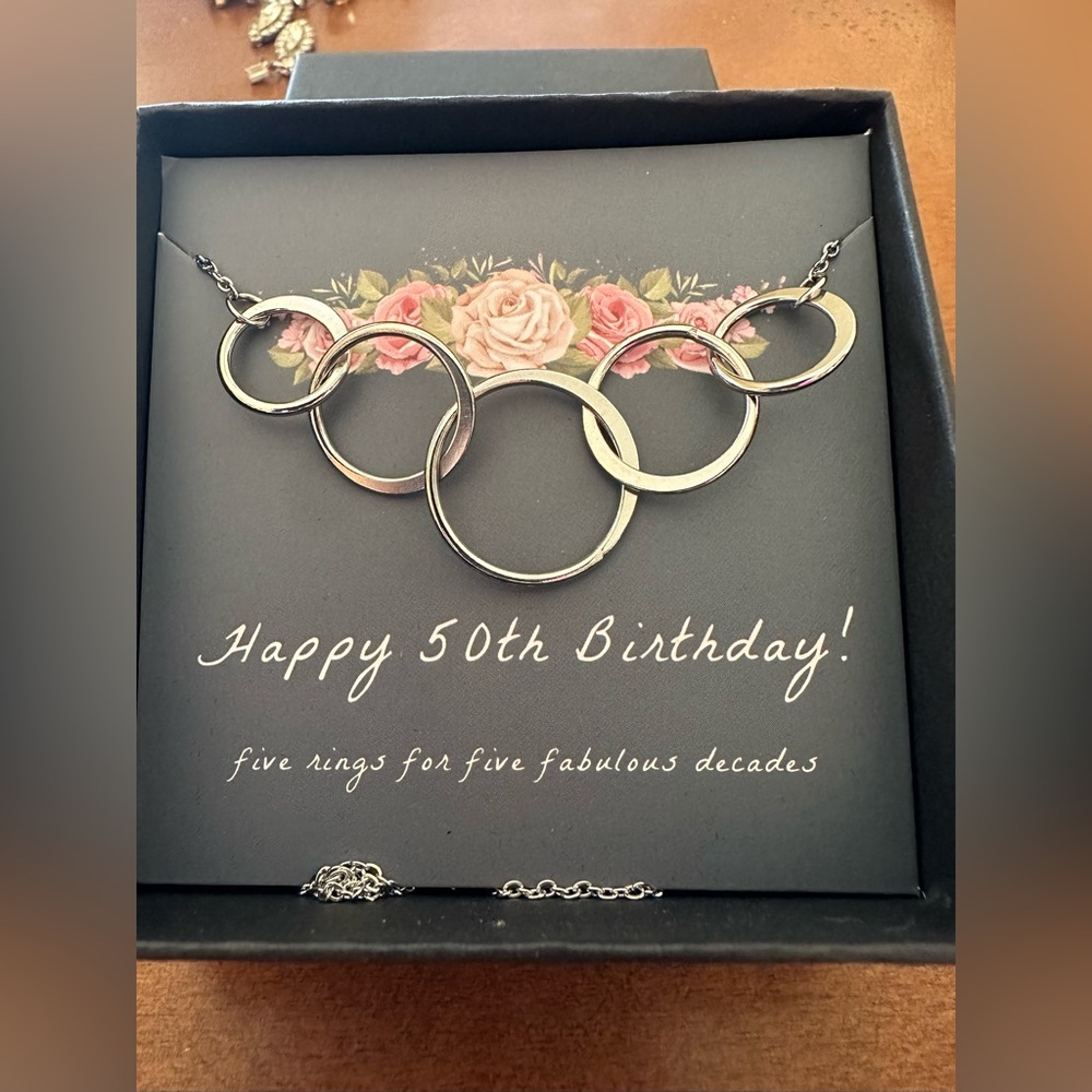 Silver Necklace with Interlocking Rings for 50th birthday
